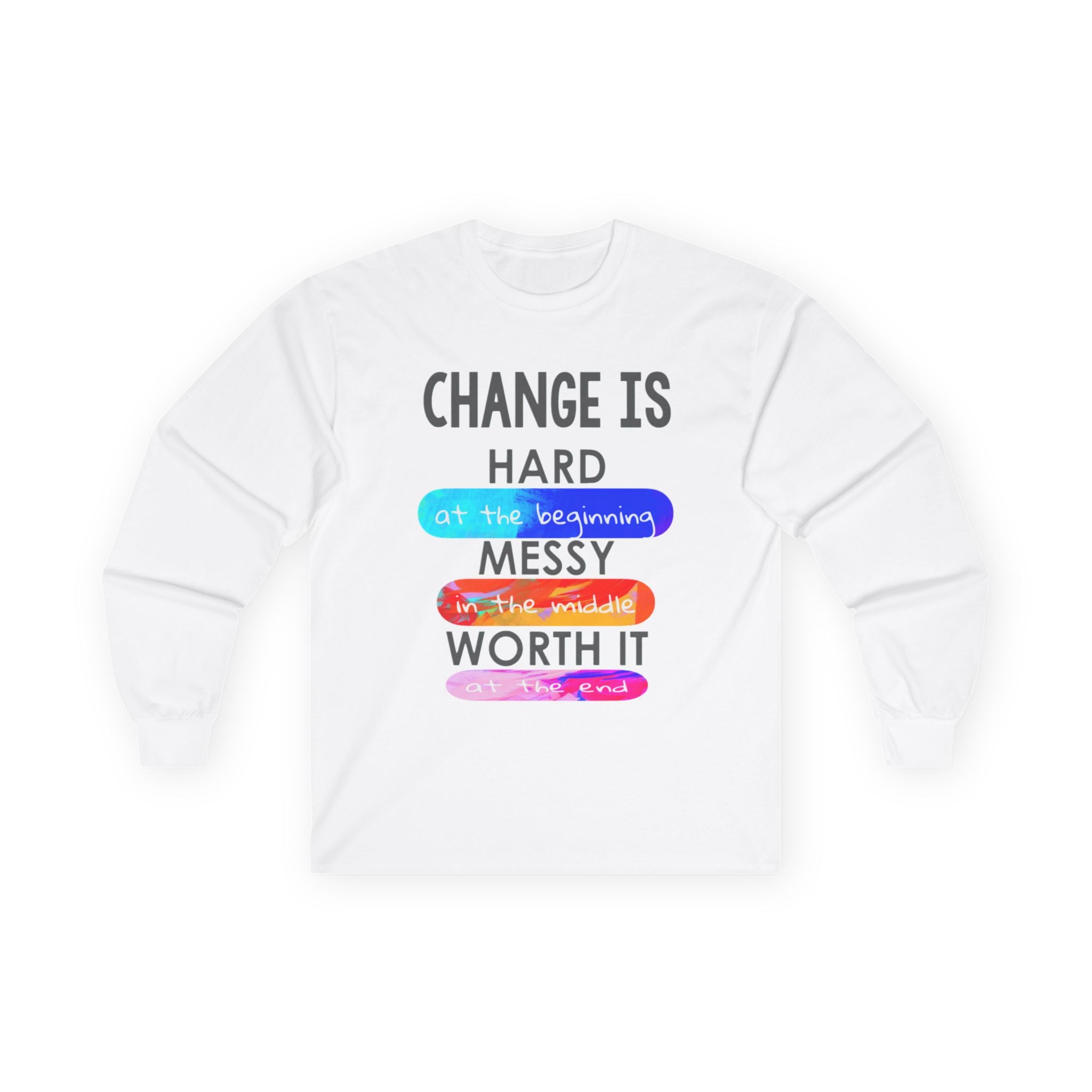 Inspirational Long Sleeve Tee - Change Is Hard Design, Motivational Gift, Unisex Cotton Top, Casual Wear, Self-Care Clothing
