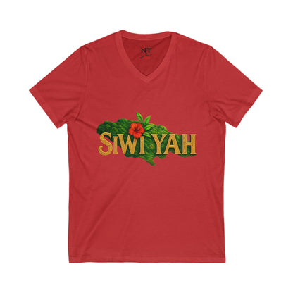 Jamaican Vibes Unisex V-Neck Tee, Tropical Summer Shirt, Island Style Tee, Perfect for Vacations, Caribbean Spirit Apparel