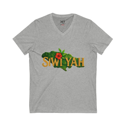 Jamaican Vibes Unisex V-Neck Tee, Tropical Summer Shirt, Island Style Tee, Perfect for Vacations, Caribbean Spirit Apparel
