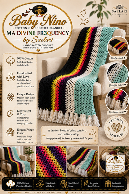 Baby Nino Cotton Crochet Blanket MA D!vine Fr3quency by Saelari