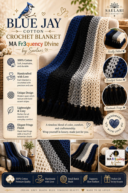 Blue Jay Cotton Crochet Blanket by Saelari